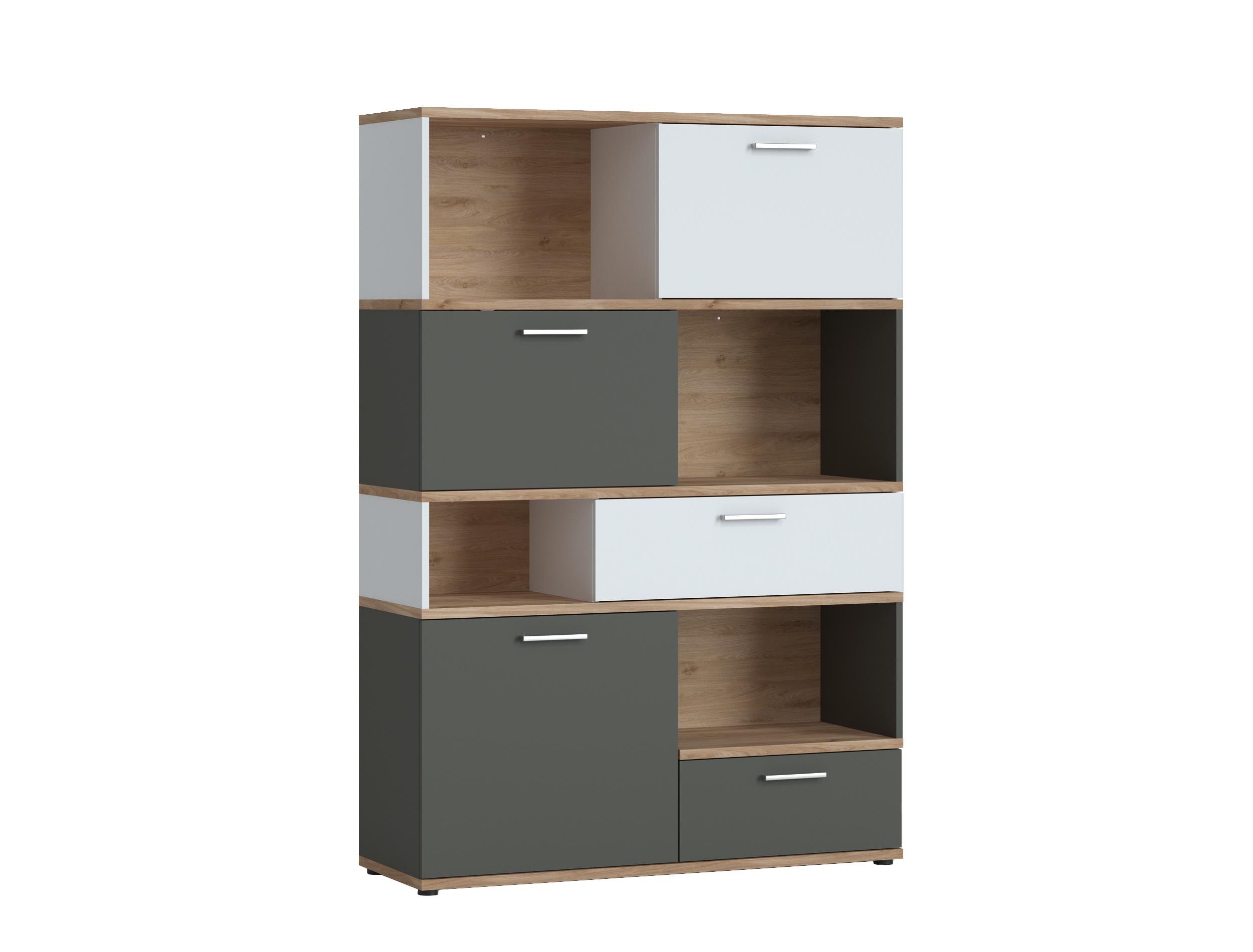 Wojcik Meble Regal TWENTY in Farbe , Wohnzimmerschrank, Holzoptik, Weiß und Anthrazit, Offene Fächer, Schranktüren