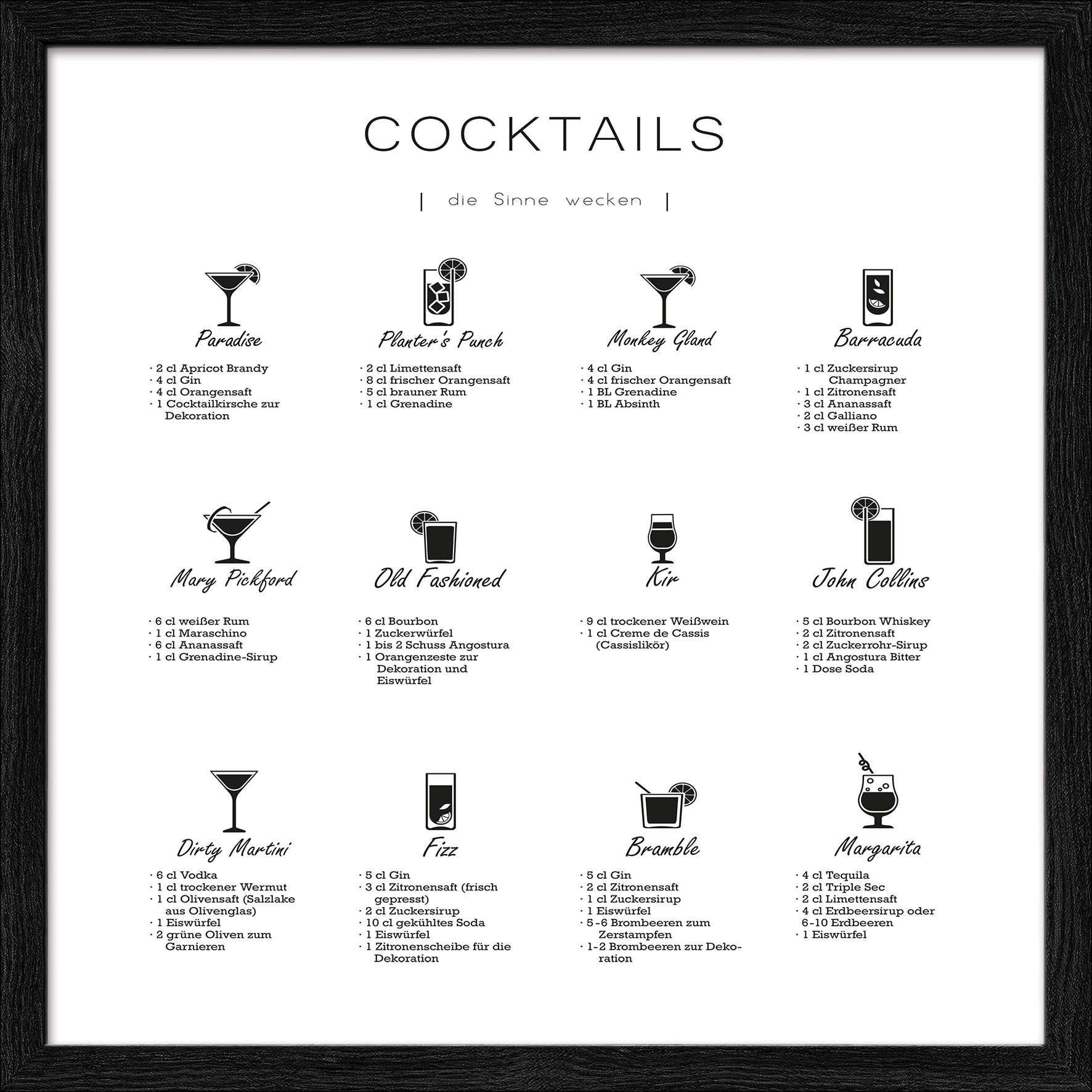 ProArt Framed-Art Slim Scandic 33x33cm Different Cocktails ProArt Framed-Art Slim Scandic 33x33cm Different Cocktails