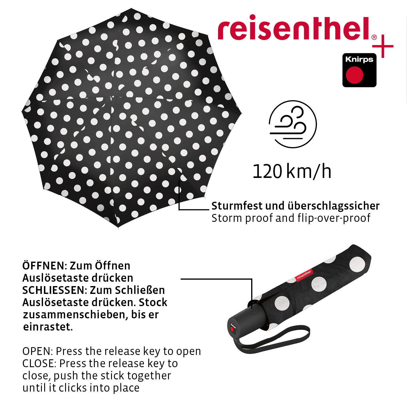 Reisenthel UMBRELLA POCKET DUOMATIC in Farbe dots white