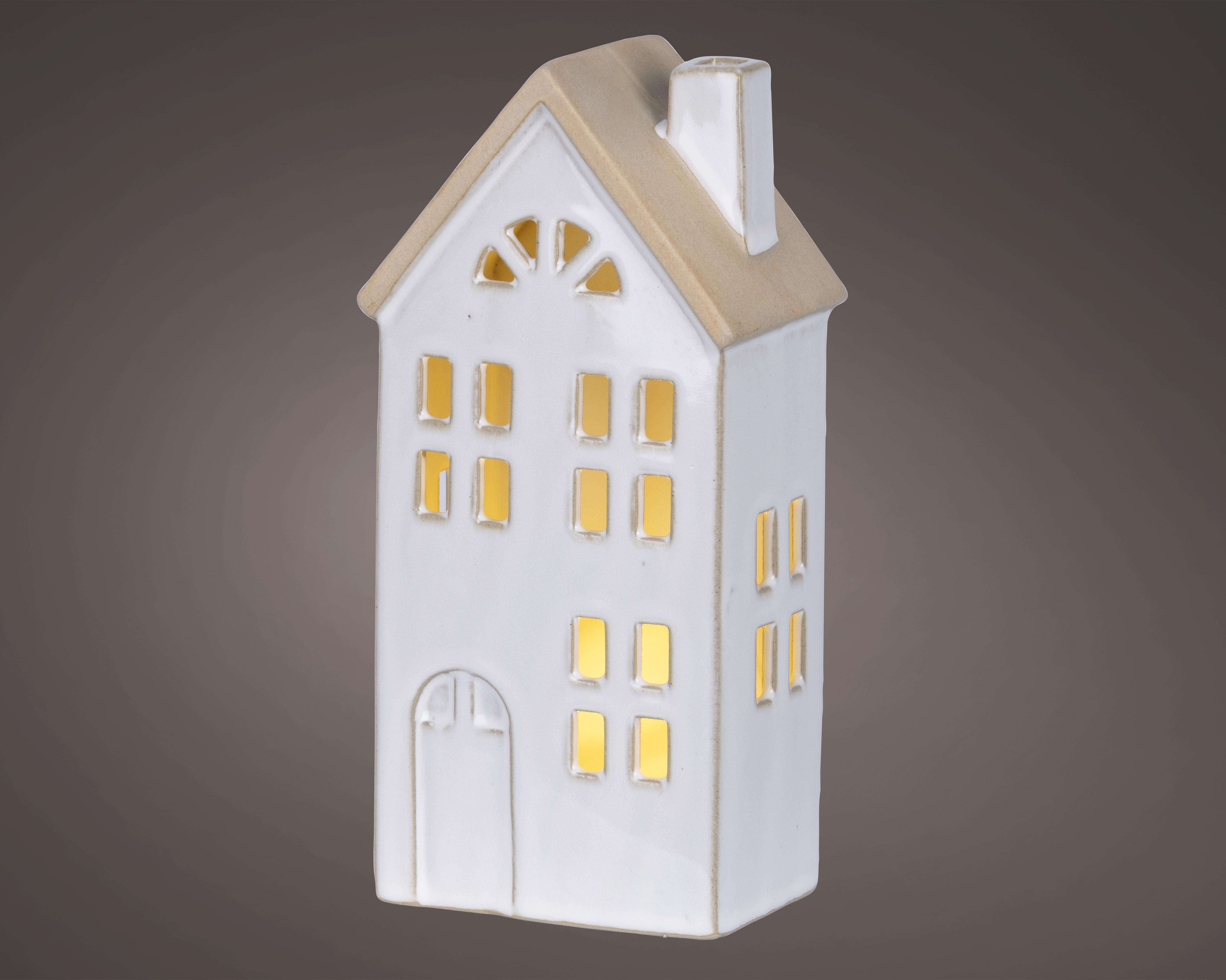 Kaemingk LED Haus porzellan 489710 ca. B10,3 H20,5 cm in Weiß, Dauerbetrieb indoor, Lampe