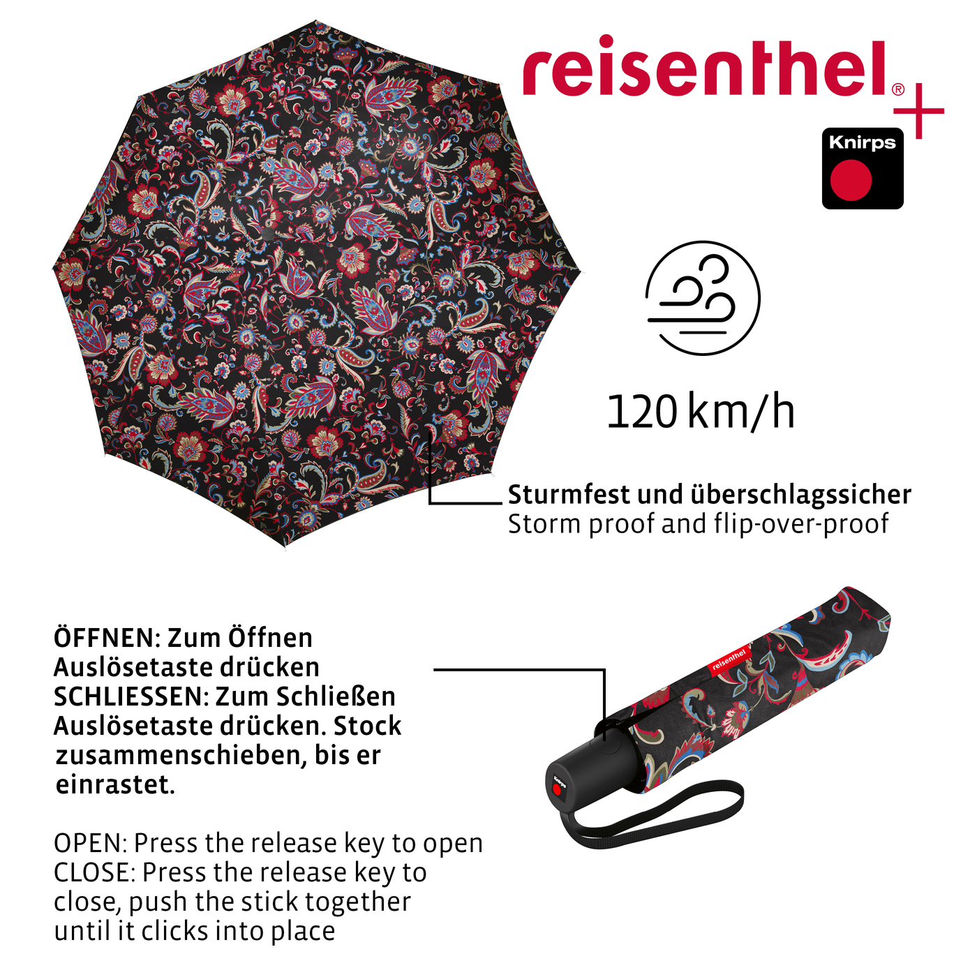 Reisenthel UMBRELLA POCKET DUOMATIC in Farbe paisley black