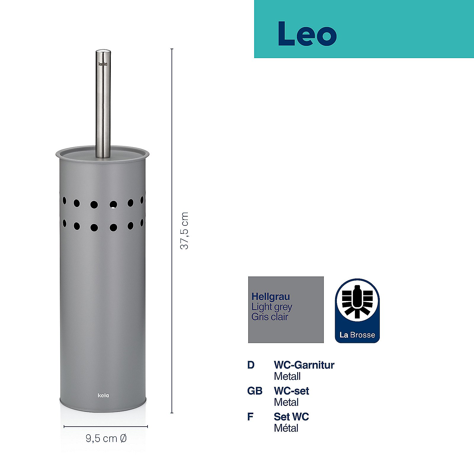 Kela WC-Garnitur LEO in Hellgrau, Zylinder, Pinsel, Gerät, Werkzeug