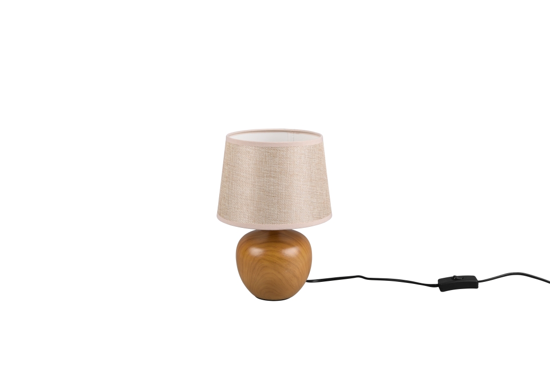 Reality Leuchten Tischleuchte LUXOR in Holznachbildung, Schirm Stoff beige