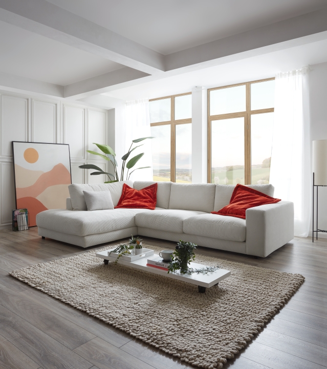 Polsterecke HIGH END ca. 325x224cm in Stoff Feincord weiß