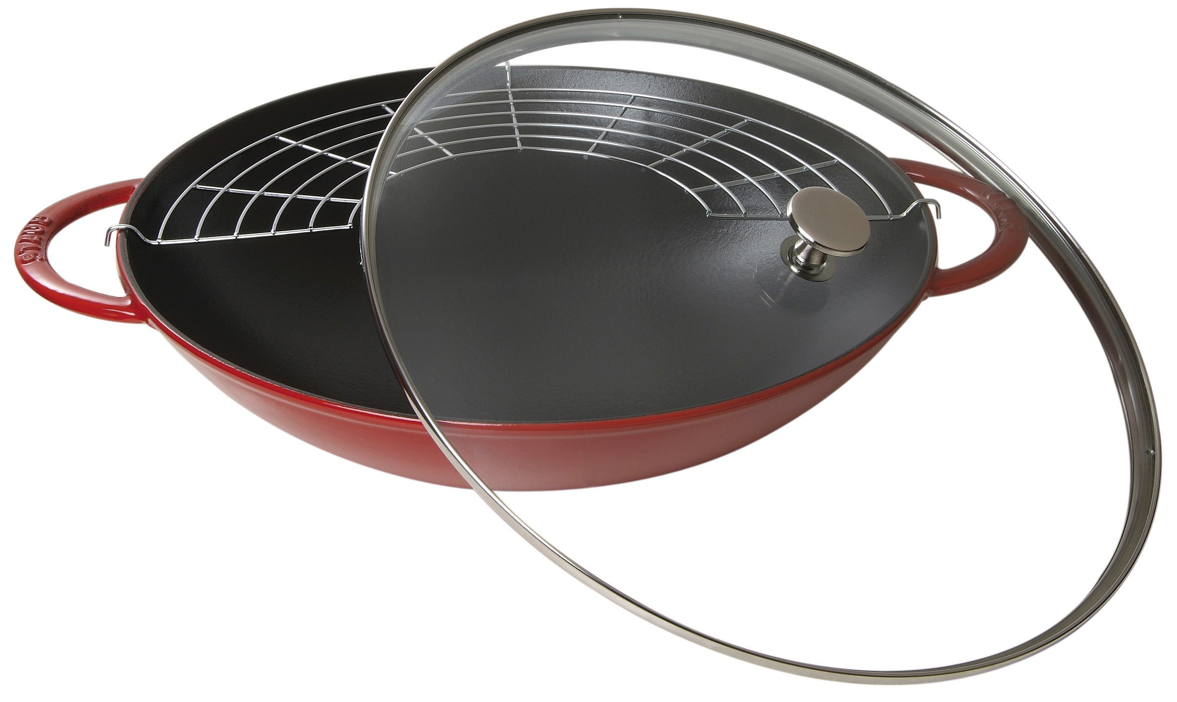 staub Wok mit Glasdeckel 37cm SPECIALITIES in Farbe Kirsch-Rot