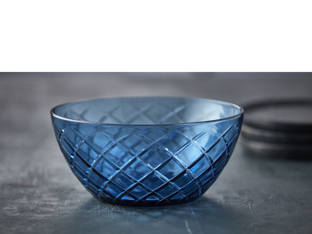 Lyngby Glas Salatschüssel 24 cm in Farbe blau