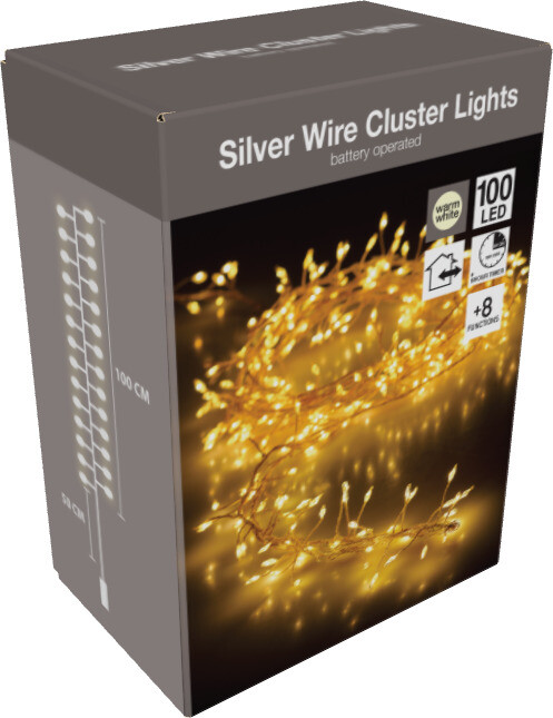 Silberdraht 100 LED WW IP44, Aufflackern, Licht, Kiste, Computerausrüstung