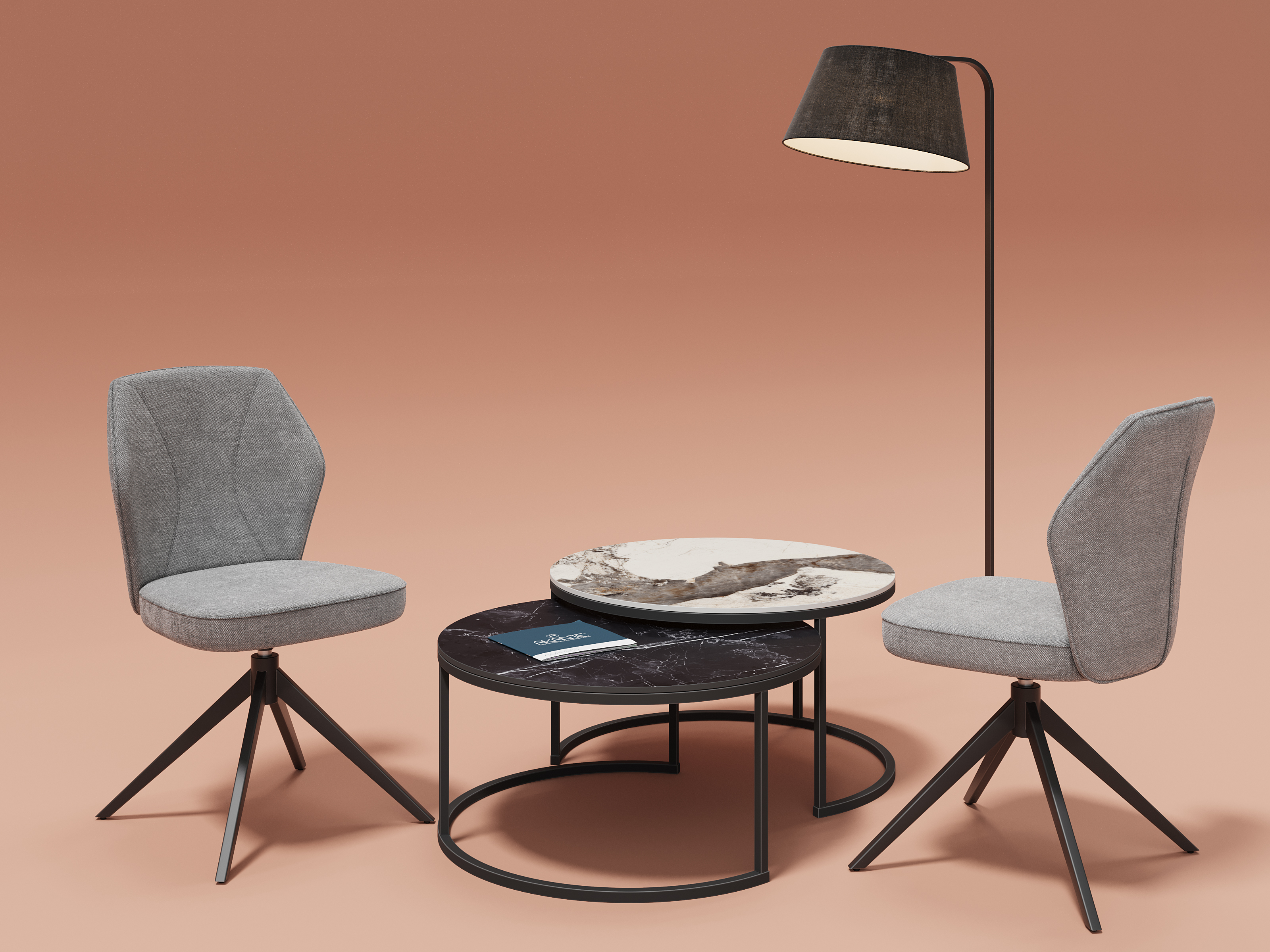 Couchtisch in Keramik Marmoroptik Marquina, Sessel, Kaffeetisch, Beistelltisch, Stehlampe, Wohnzimmerset