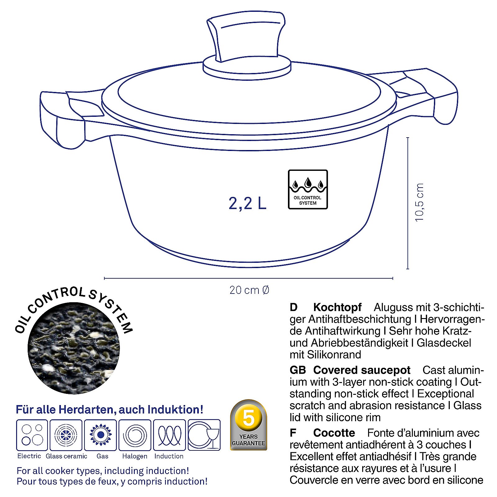 Kela Kochtopf Stella Nova STELLA NOVA in Schwarz, Kochgeschirr, Topf, Elektrisches Gerät, Dampfgarer, Kocher