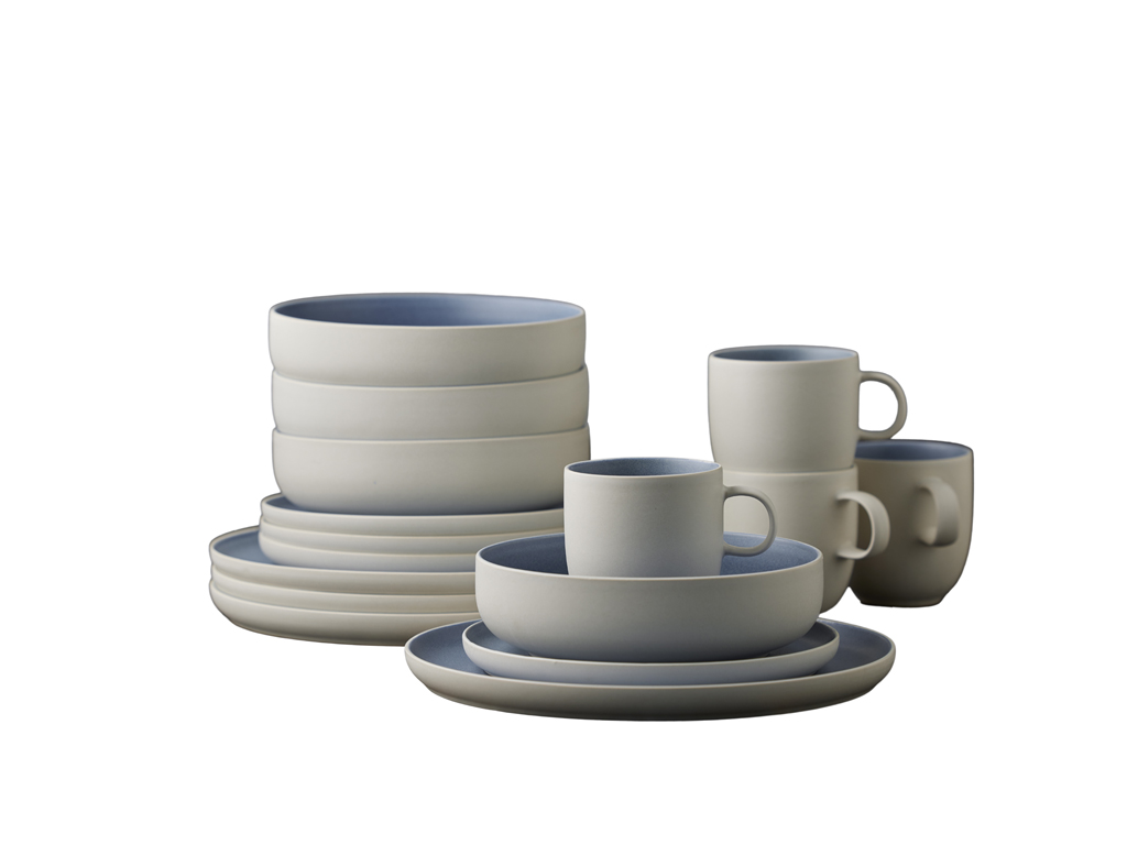 F&H Geschirrset STUDIO ROUND NORTH in Farbe Matte white/Matte river