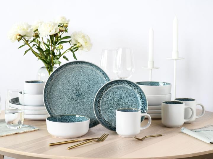 Creatable Kombiservice, 16-tlg. Nordic Fjord Eisblau in Farbe Eisblau, Töpferei, Porzellan, Untertasse, Tasse, Mahlzeit