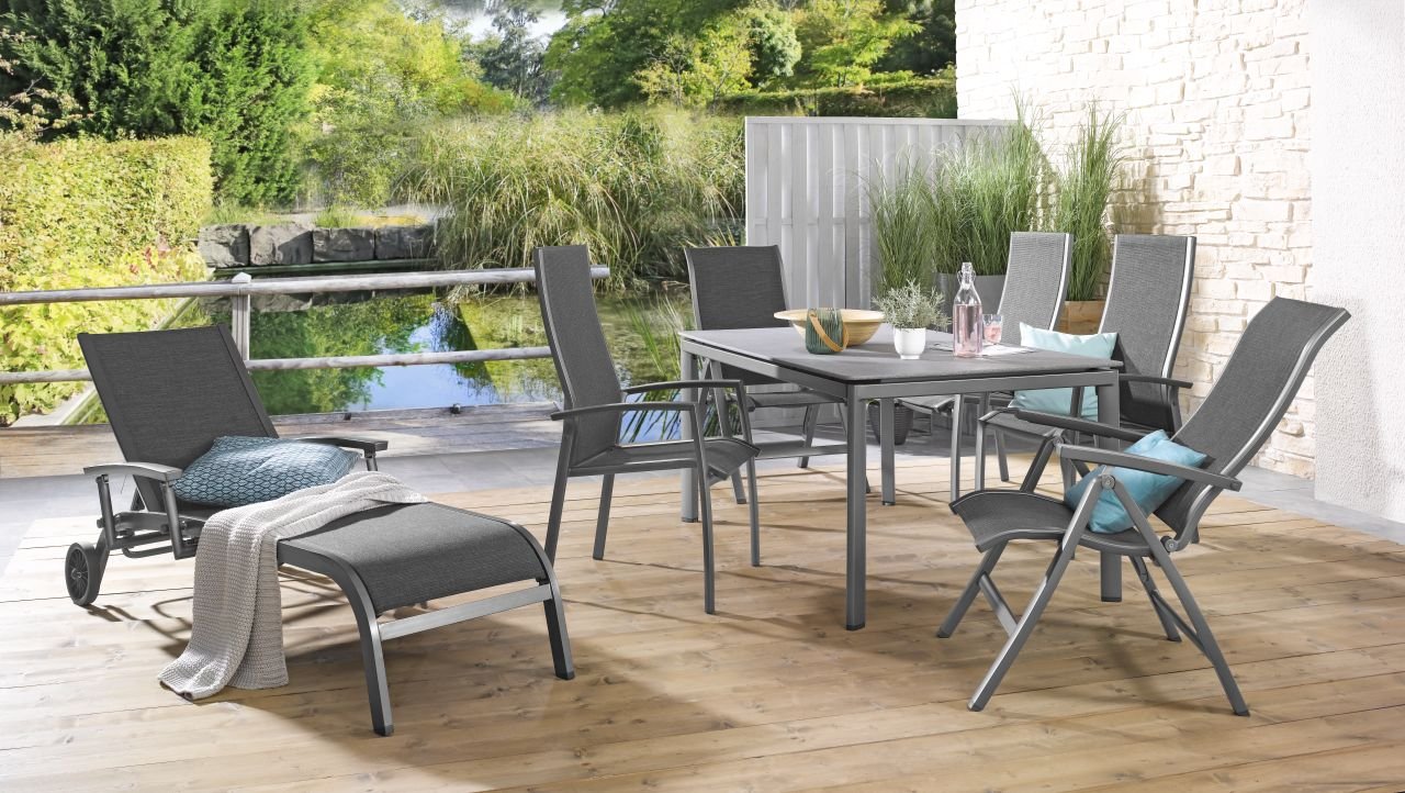 MWH Multipositionssessel ROYAL KENSINGTON PLUS in Farbe Aluminium / Textilene eisengrau, Innenarchitektur, Mobiliar, Tabelle, Esstisch, Stuhl