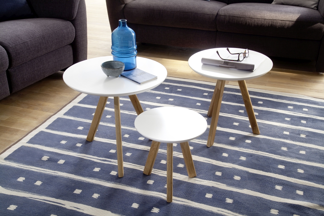 MCA Furniture Couchtisch 3er-Set Sinio mit Platte weiß matt/Beine Asteiche massiv