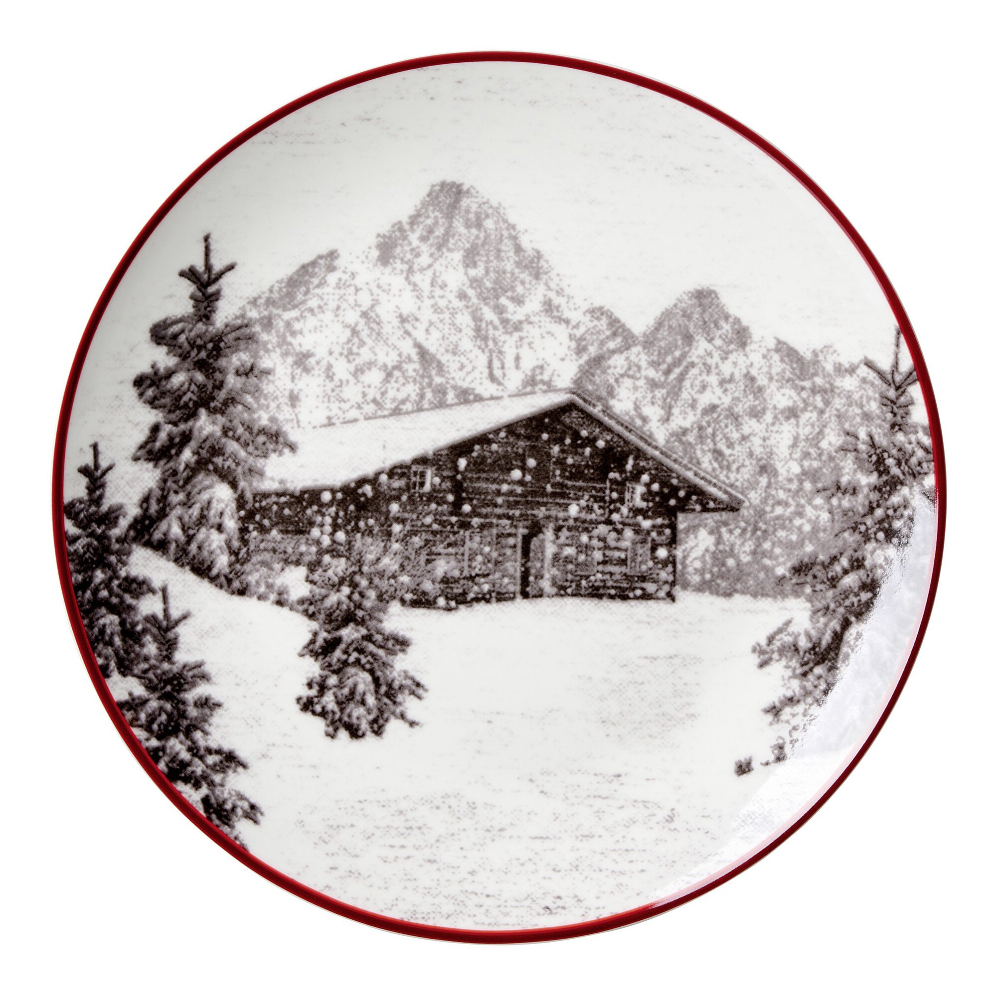 Ritzenhoff & Breker Speiseteller HÜTTENZAUBER 27cm aus Porzellan weiß/grau/rot, Baum, Photographie, Natur, Im Freien, Unterschlupf