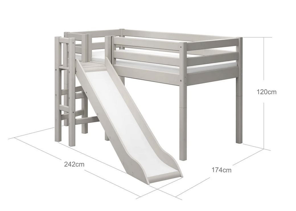 Flexa halbhohes Bett in grau lasiert mit Plattform und
