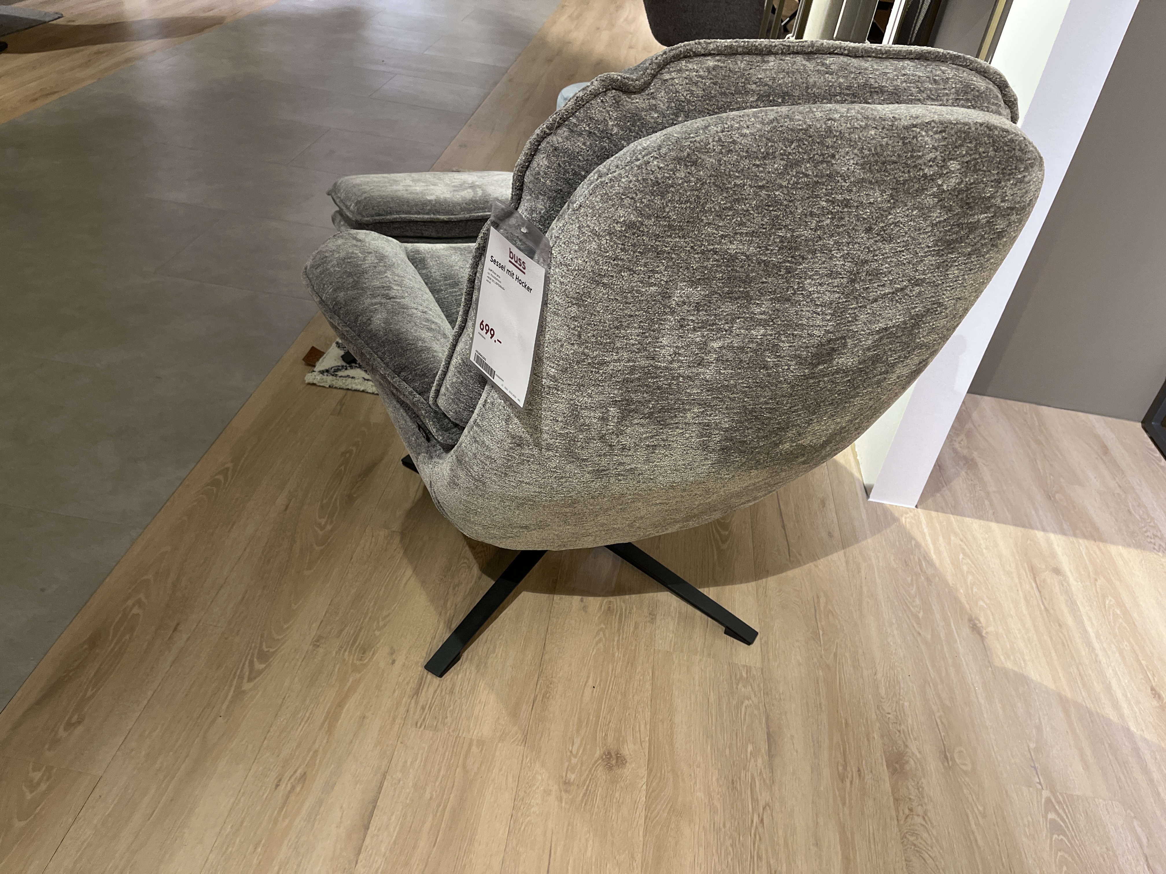 Henders & Hazel Sessel mit Hocker FLORENCE ca. B79 H100 T94 cm in Stoff Enzo grau, Drehsessel, Polsterstuhl, melierter Stoff, grau-beige, Metallgestell