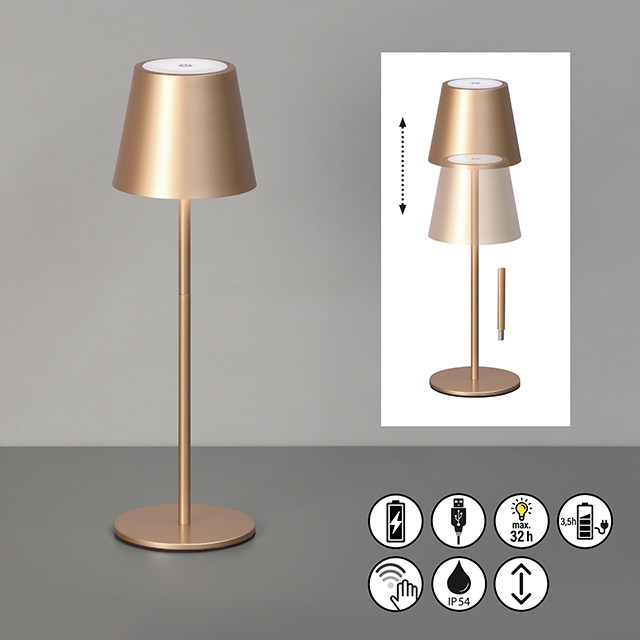 FH Lighting LED-Tischleuchte VILETTO in Metall coffeefbg., Tischleuchte, Stehleuchte, goldfarben, Metall, dimmbar