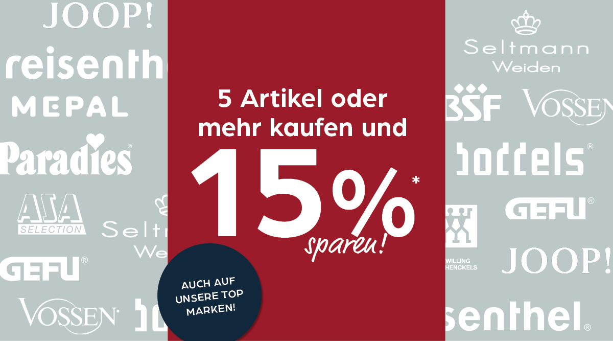 5 Artikel kaufen - 15%* sparen! Werbung, Plakat