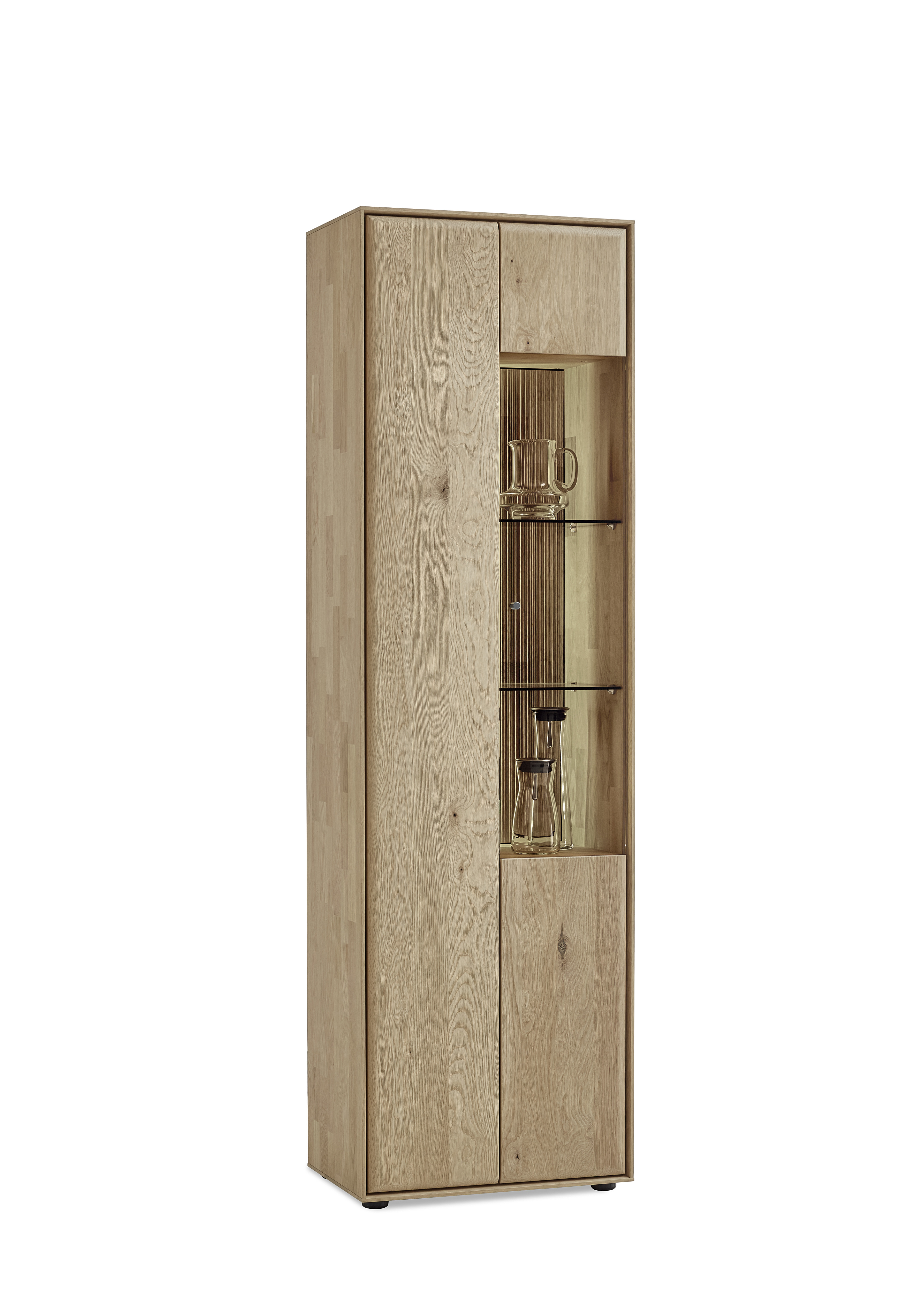 Standvitrine VALA in Kerneiche Natur, massiv, Vitrine, Wohnzimmerschrank, Eiche, Glasvitrine, Schrank mit Glasfronten