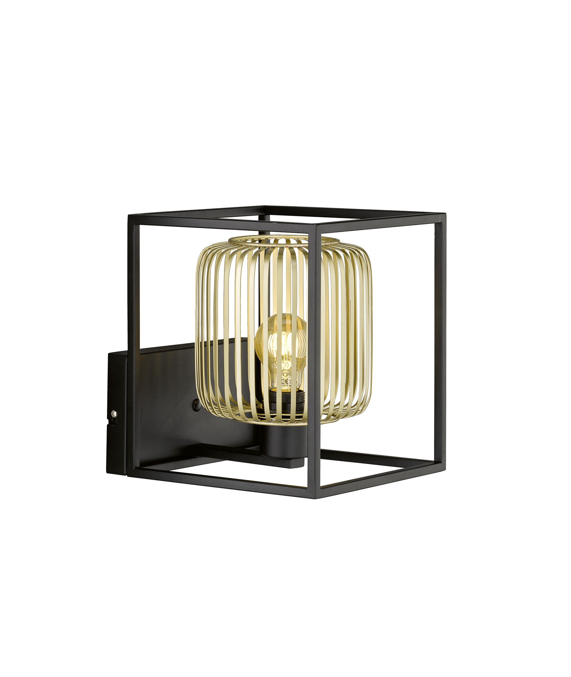 Fischer & Honsel Wandleuchte CAYDO in Metall sandschwarz/Metall goldfarbig 