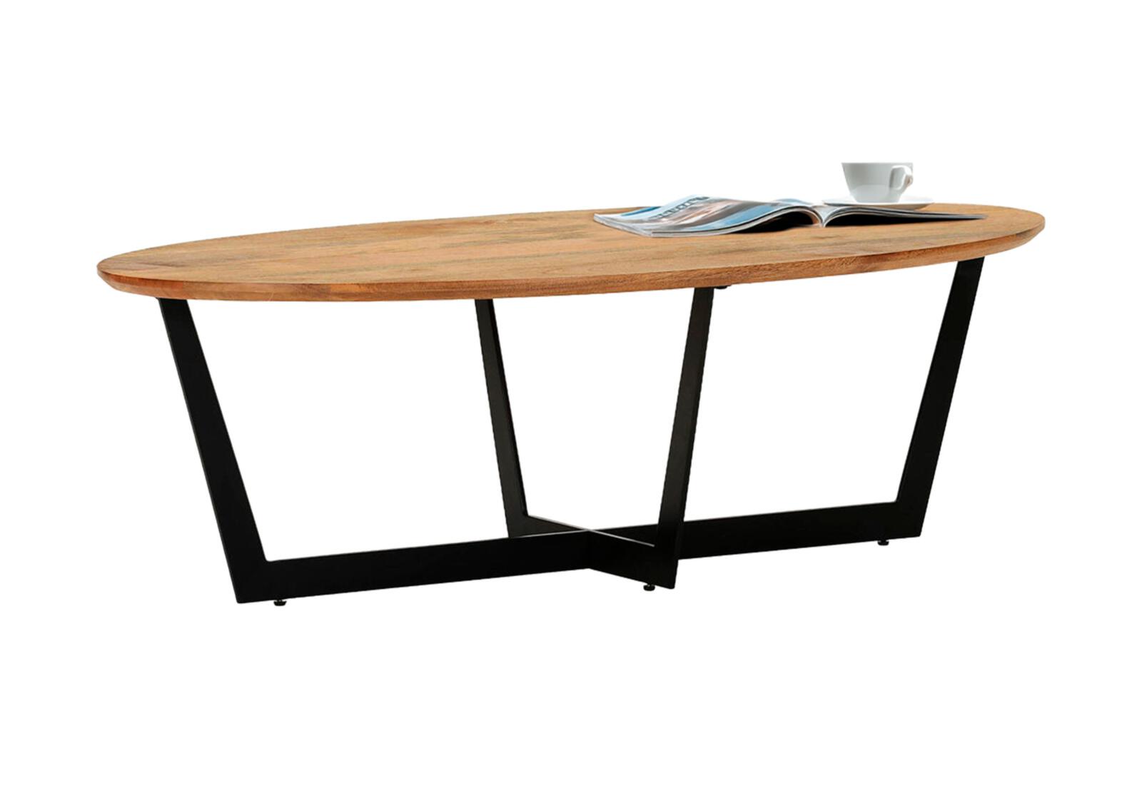 // Couchtisch // Platte Mango massiv natur, gebeizt und lackiert // Metallgestell schwarz // ca.130 x 70 cm, H42 cm // mit Schweizer Kante, Couchtisch, Holz, Rund, Metallgestell, Kaffeetisch