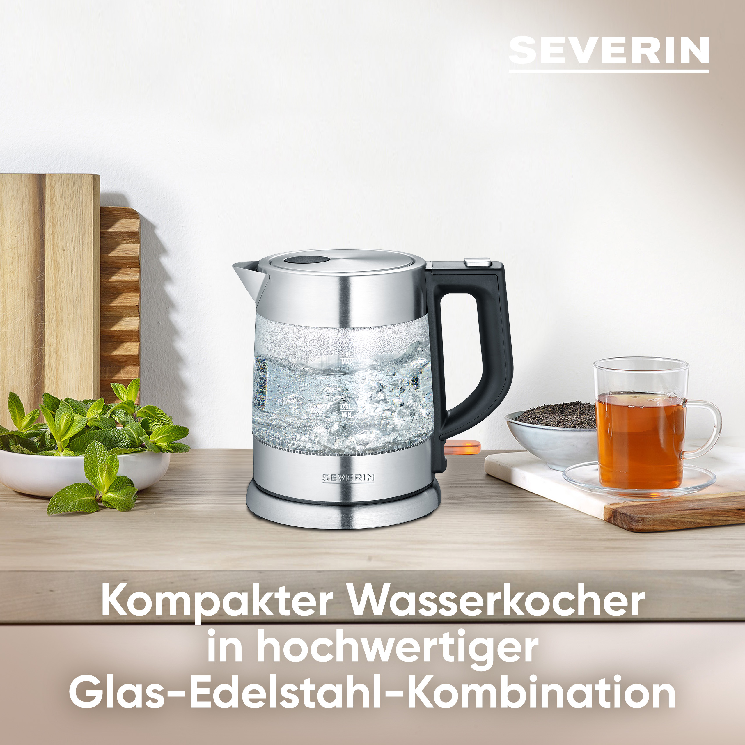 Severin Wasserkocher WK 3468 in Glas/Edelstahl gebürstet/Schwarz