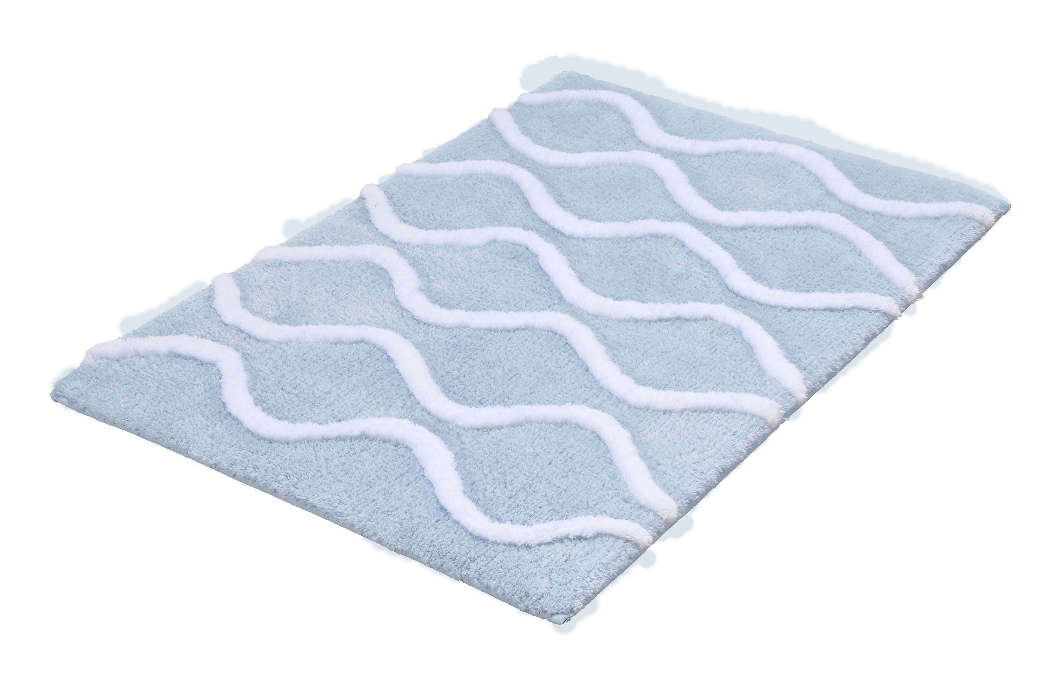 Kleine Wolke Badteppich PIANA ca. 60x90cm in Farbe Stahlblau, Teppich, Badematte, Rasenkachel, Paisley, Wellenmuster