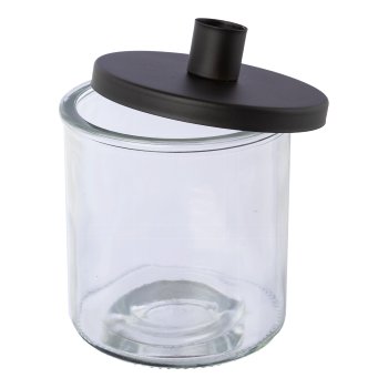 Glas m.Metallaufsatz WARENYK in Schwarz, glasgefäß, glasbehälter, anrichtungsbehälter, deckel, kannengefäß