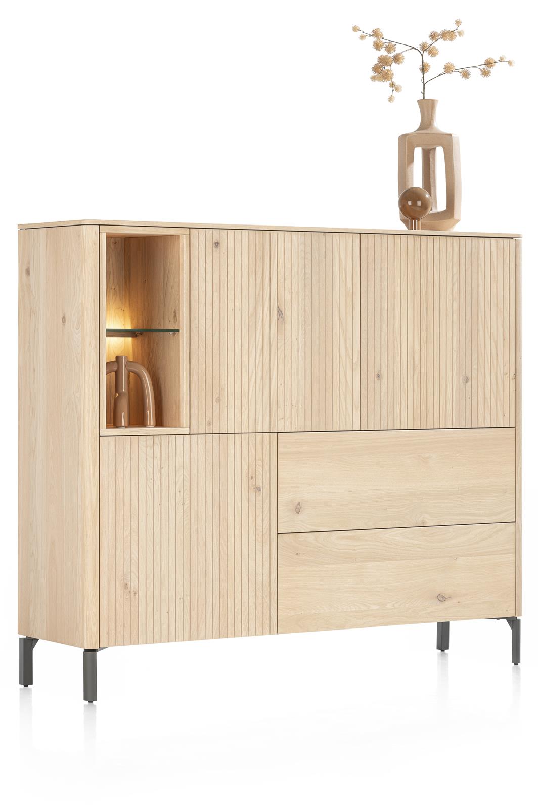XOOON Highboard TRENTON ca. B153 H133 T42 cm in Eiche furniert,Gestell graphit