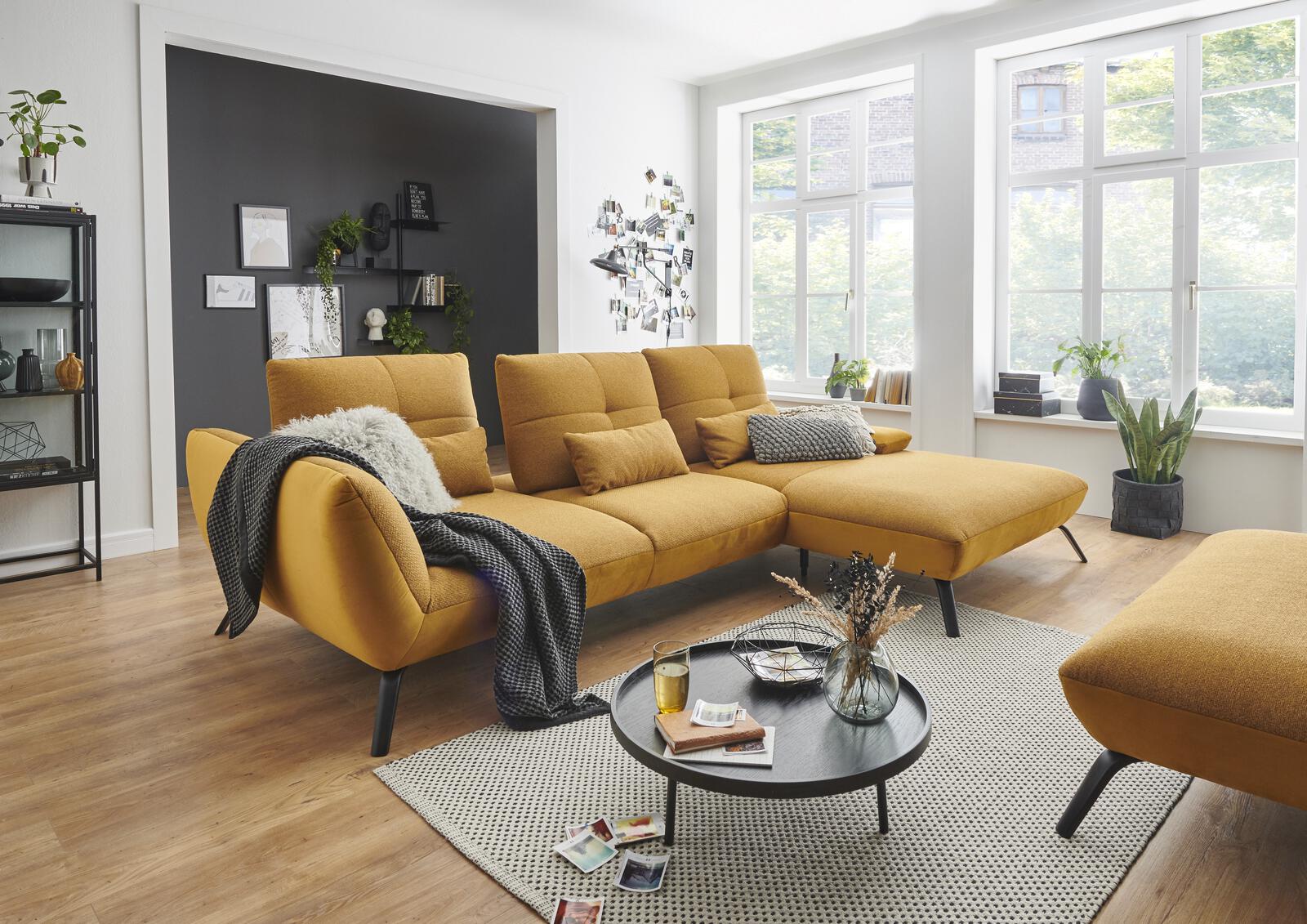 Poco Wohnlanschaft Dover XC ca. 301 x 191 cm in Sitz Stoff Portofino Mustard/Korpus Stoff Riviera gold