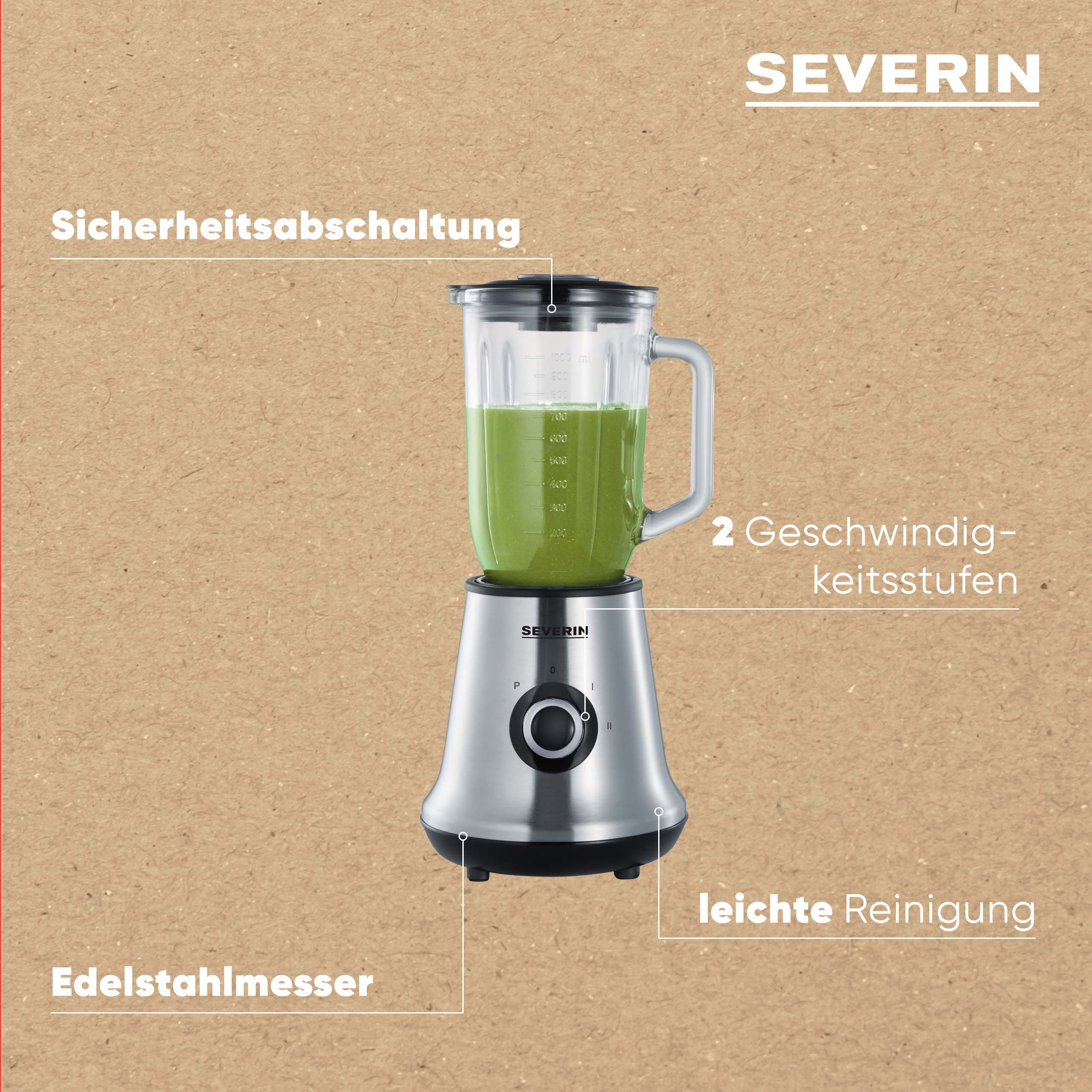 Severin Standmixer SM 3734 in Edelstahl gebürstet/Schwarz Severin Standmixer SM 3734 in Edelstahl gebürstet/Schwarz