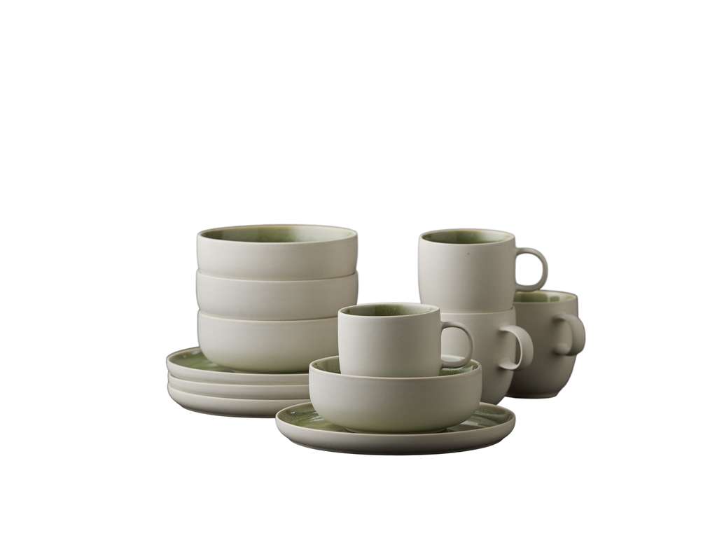 F&H Brunch-Set STUDIO ROUND NORTH in Farbe Matte white/Shiny moss