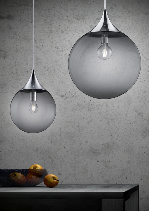 Trio Pendelleuchte MIDAS 1-flammig in Farbe chrom, Glas rauchfarbig Trio Pendelleuchte MIDAS 1-flammig in Farbe chrom, Glas rauchfarbig