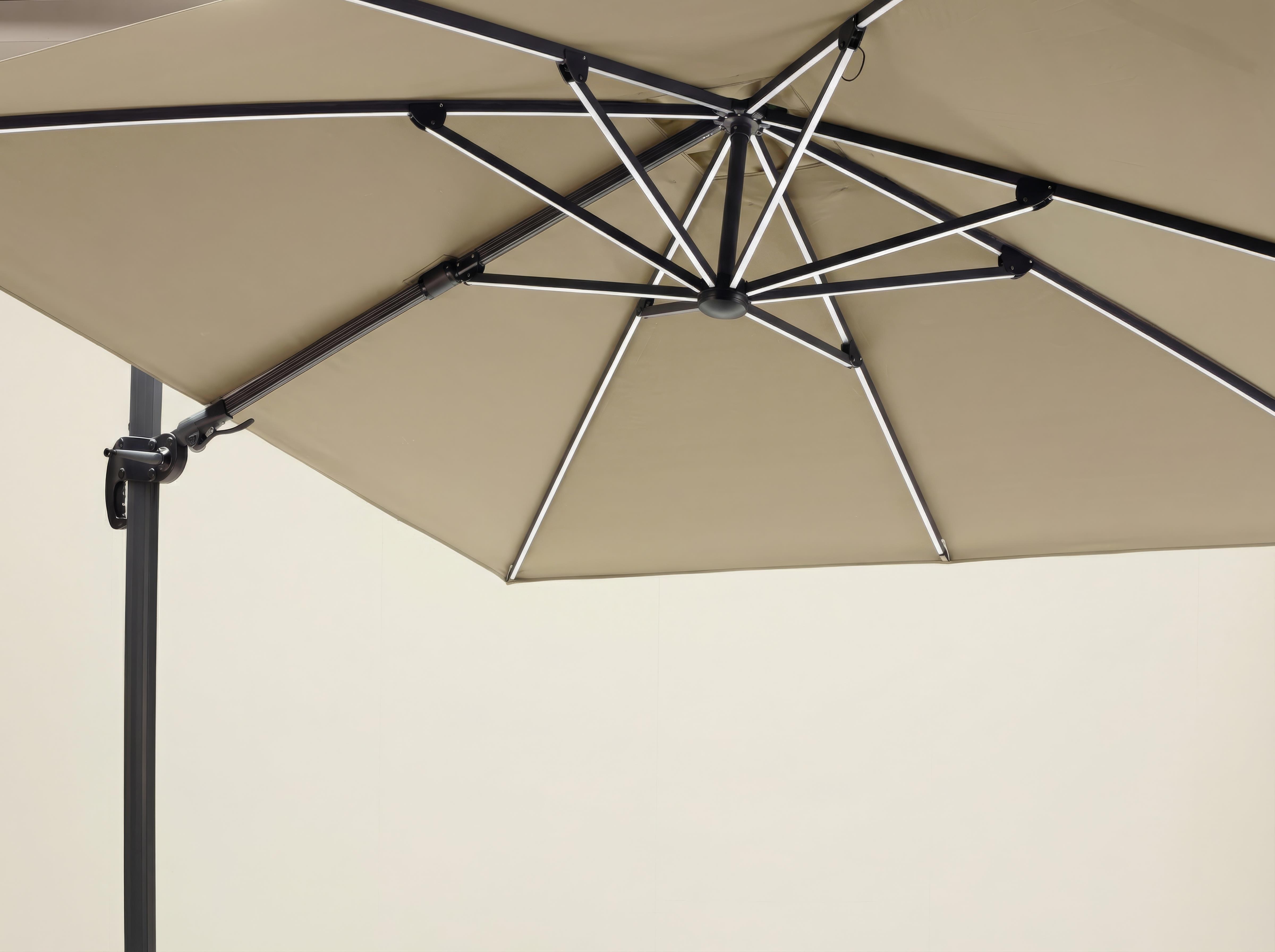 Ampelschirm in Grau, Sonnenschirm, Schirmdach, Stahlrahmen, Stativ, Beige