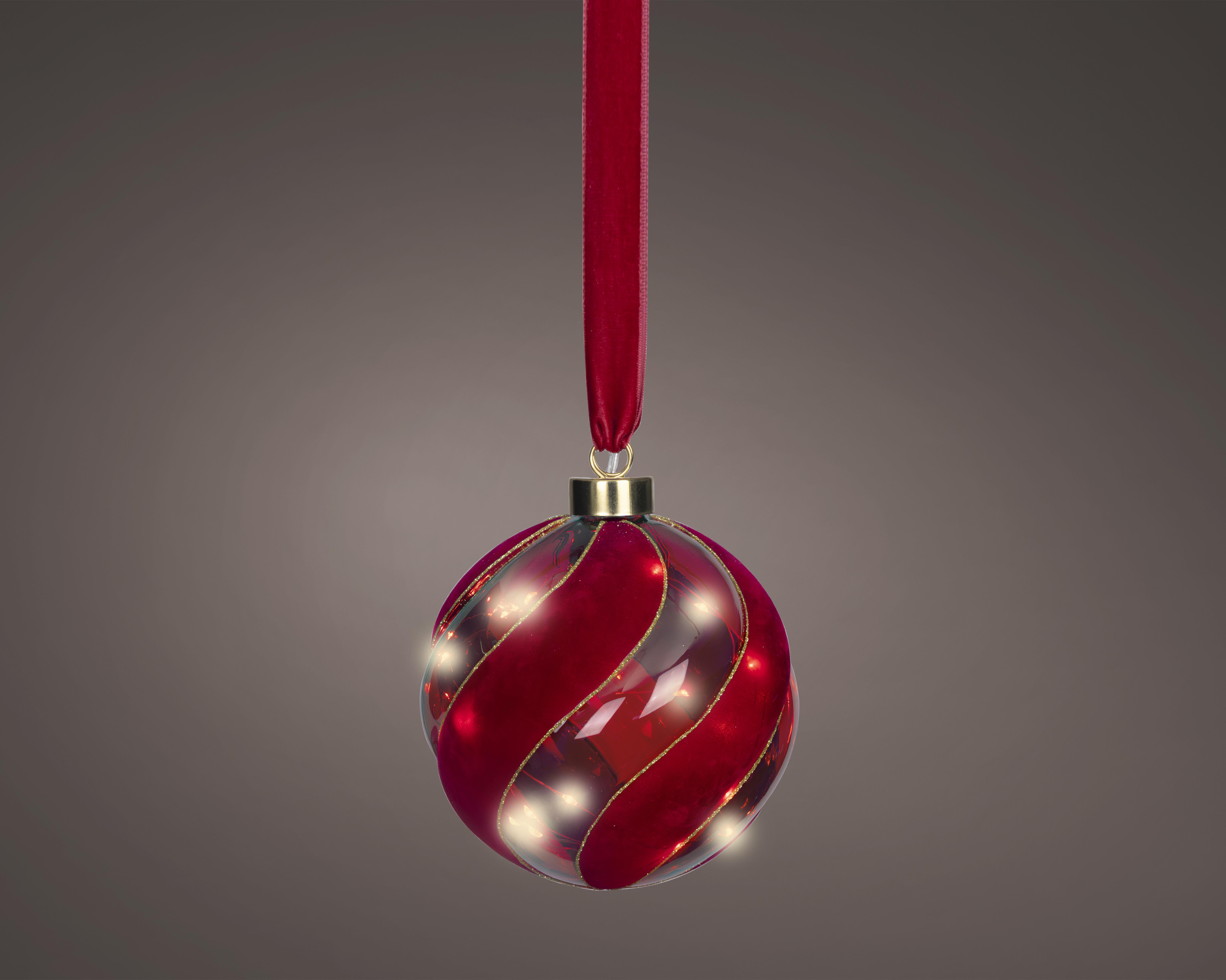 Kaemingk Micro LED Kugel 489443 , D14 cm in Rot/Weiß, Dauerbetrieb indoor, Zubehor, Ornament