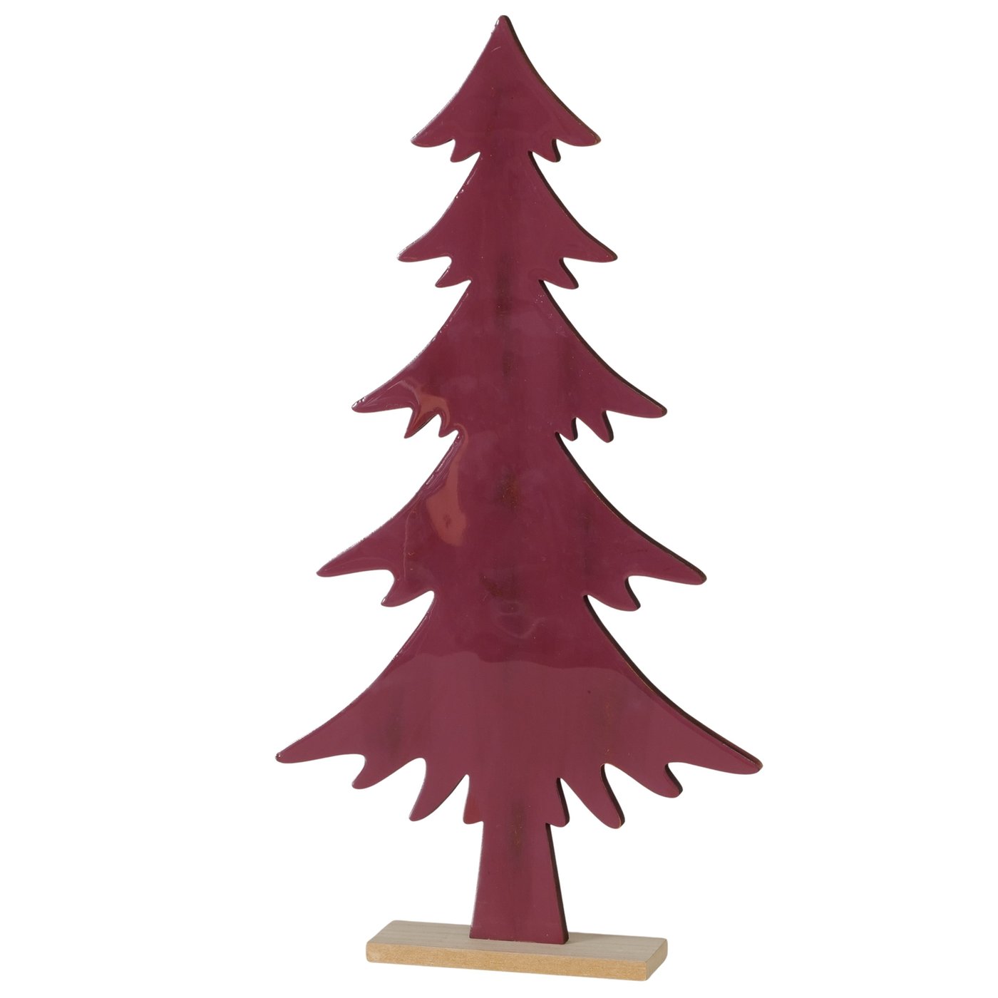 Boltze Dekoaufsteller Burgy in Farbe Sumpfkiefer (Pinus elliottii), Weihnachtsbaum, Dekoration, rotes Metall, Holzsockel