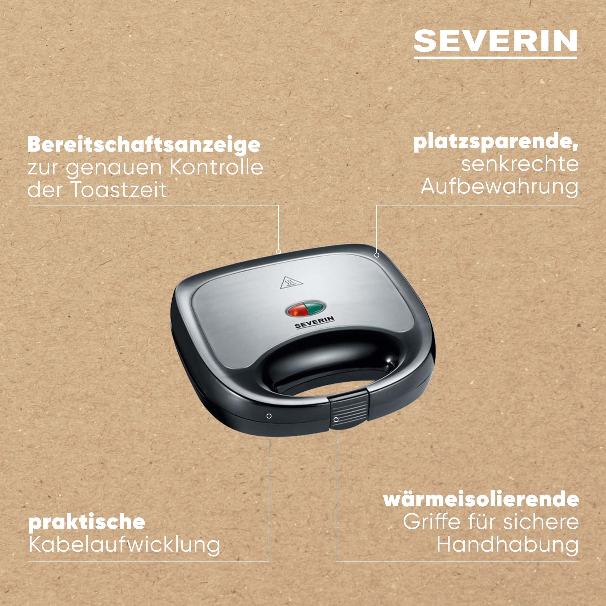 Severin Sandwich-Toaster Severin Sandwich-Automat SA 2969 in Edelstahl gebürstet/Schwarz