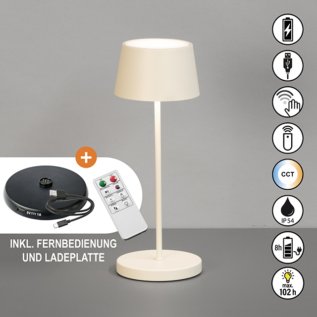 FH Lighting LED-Tischleuchte ASENA PRO in Metall sandbeige, Lampe, Tischlampe