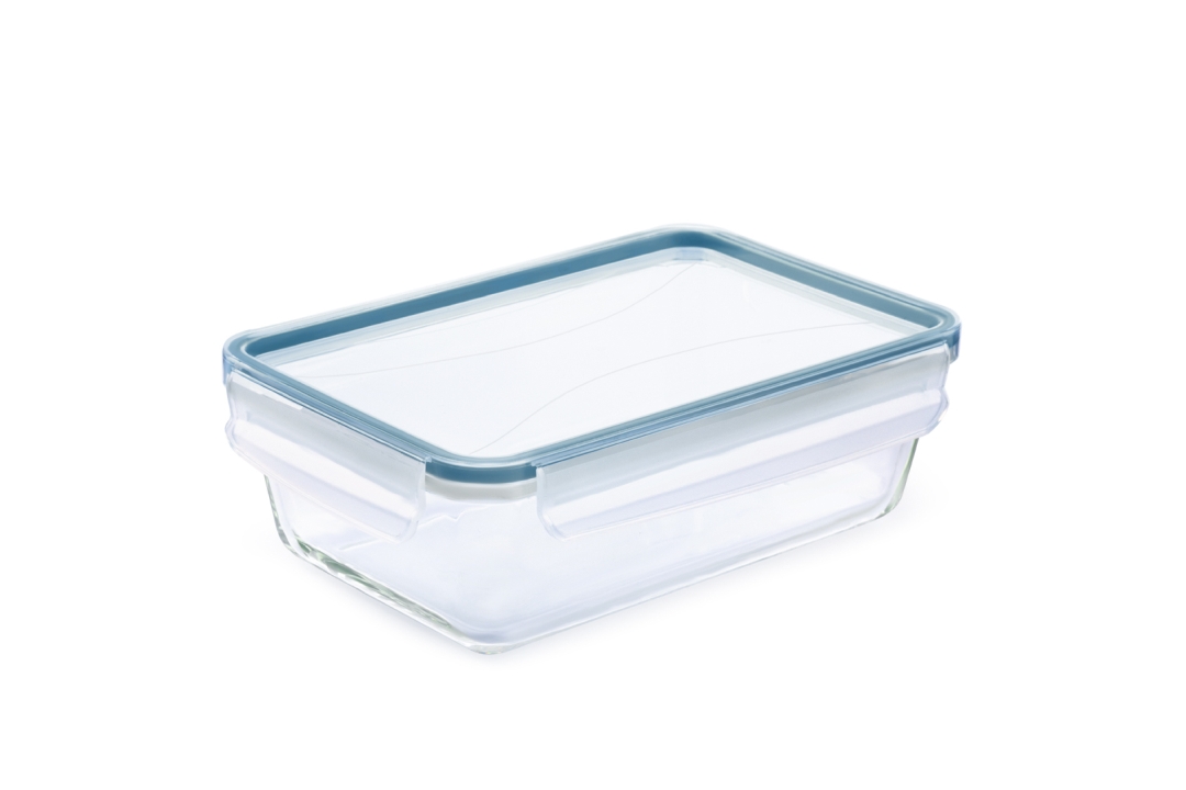Rotho Kühlschrankdose CLIC & LOCK in Farbe horizon blue, Aufbewahrungsbox, Glasbehälter, Frischhaltedose, Trenner-Deckel, BPA-frei