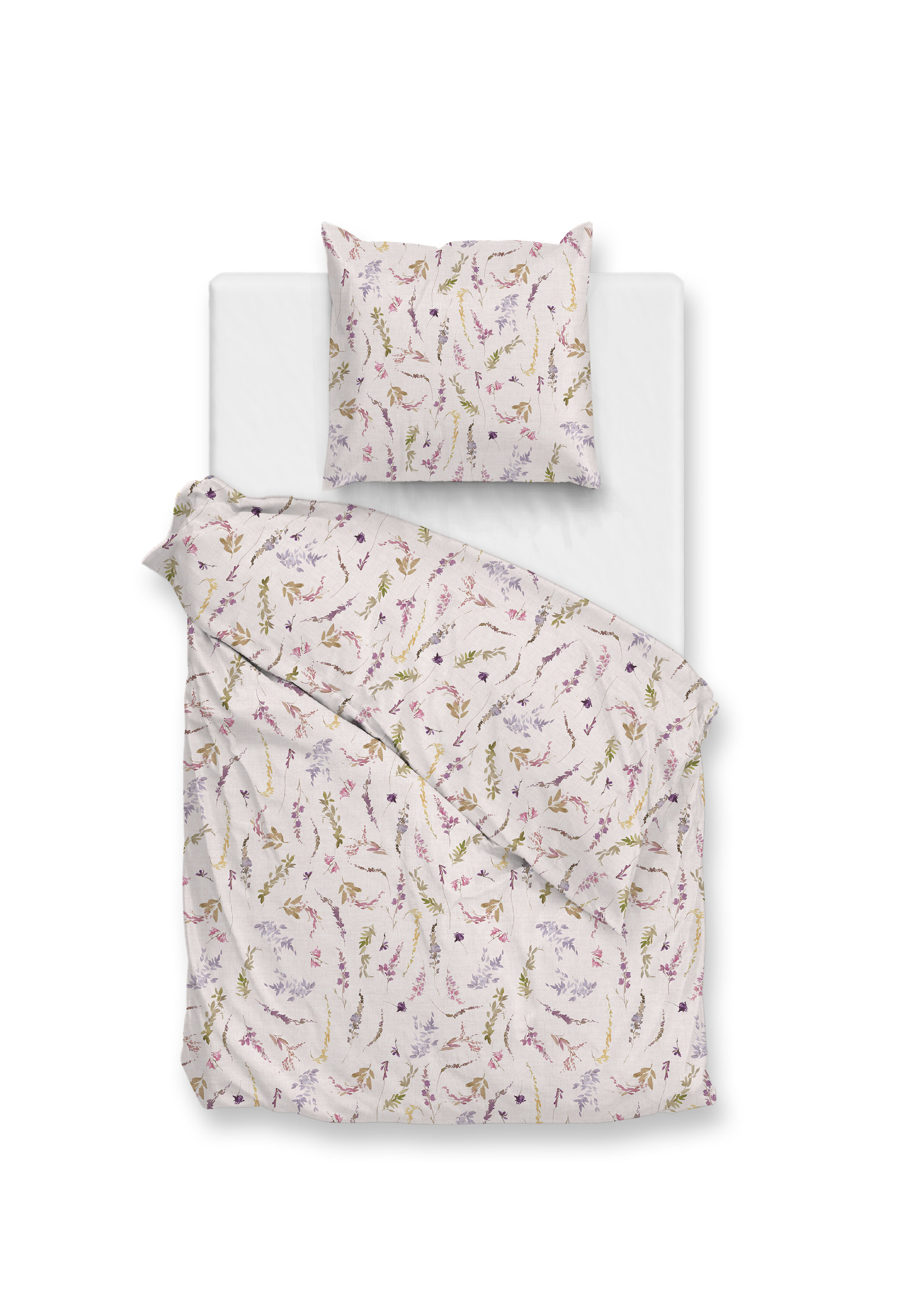 Bettwäsche ca. 155x220cm in pink, Bettdecke, Kissen, Floral Muster, Textilset, Lavendelfarben