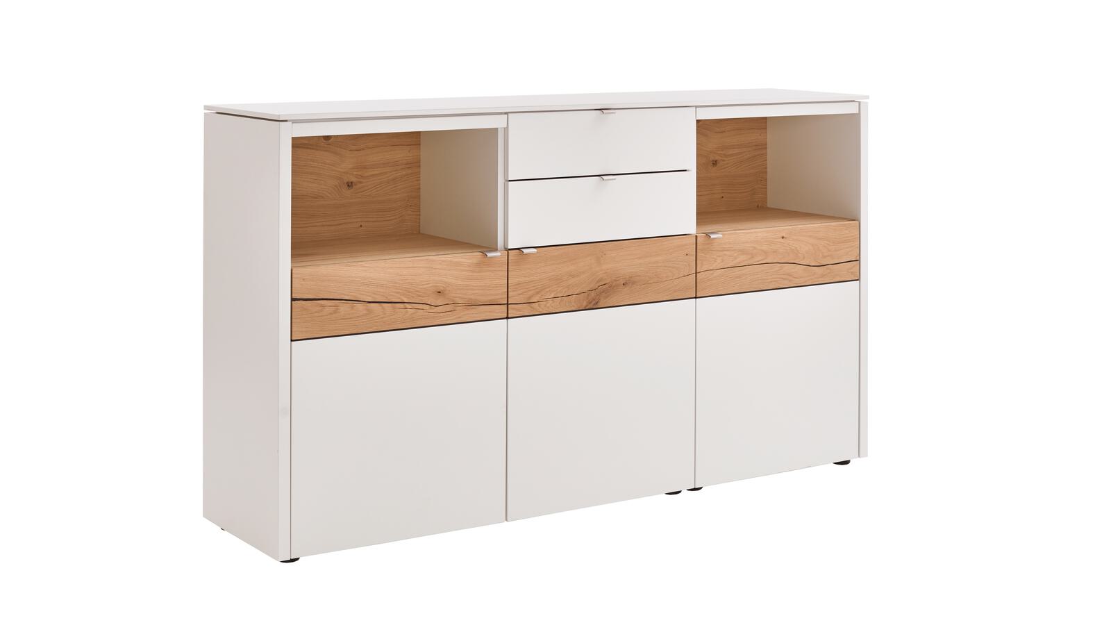Venjakob Sideboard Game ca. 186x106x43cm in Lack kristallweiß matt/Balkeneiche massiv