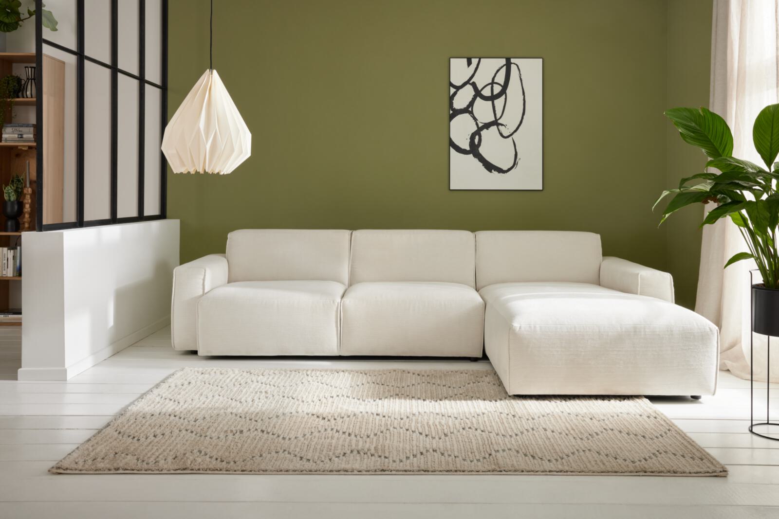 Roomio Eckkombination NO. 4100 ca. 285x189cm in Stoff Feincord weiß