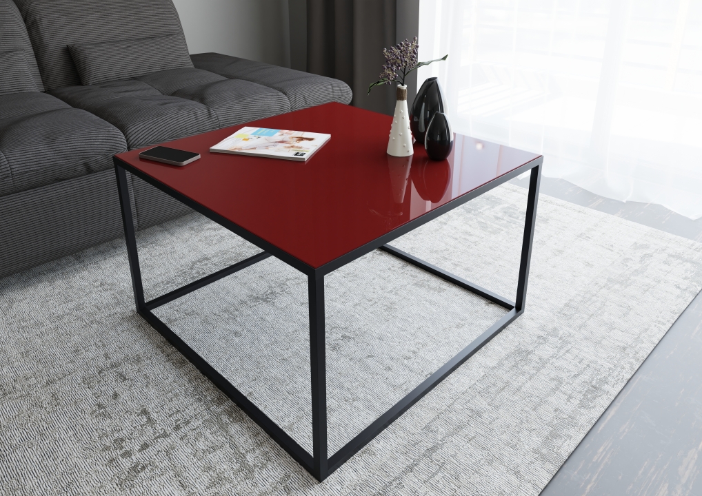 Set One by Musterring Couchtisch RENO in Platte rot/Gestell Metall graphit schwarz, Kaffeetisch, Glasoberfläche, Metallrahmen, Roter Tisch, Wohnzimmerdeko