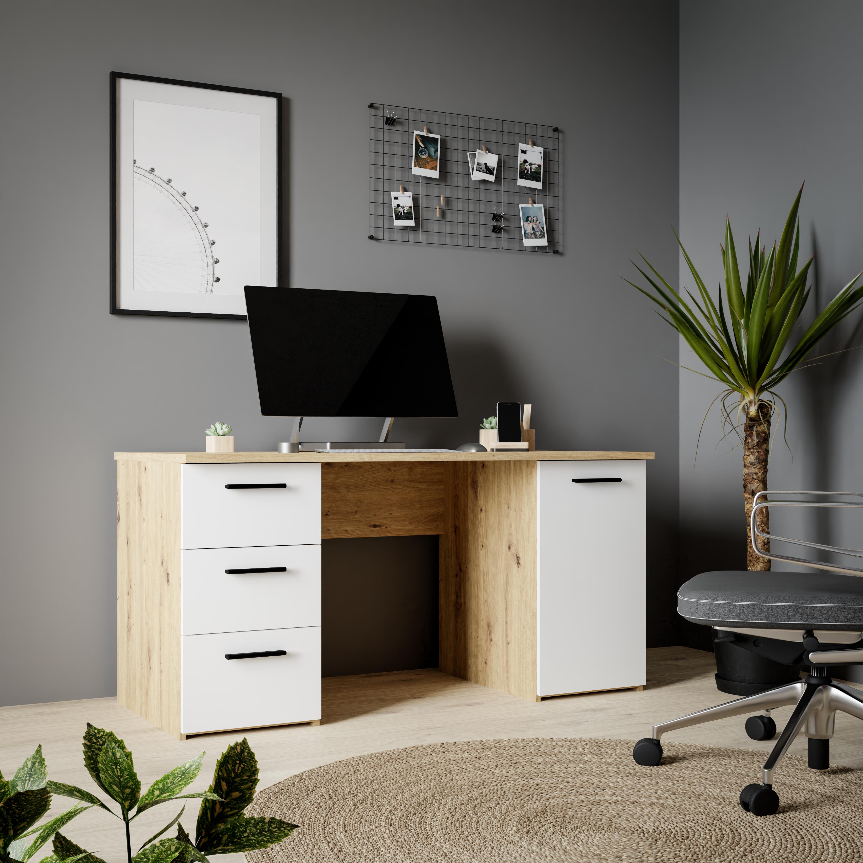 Forte Fabryki Mebli Schreibtisch NET 307 ca.B138 H75 T60 cm in C804 Artisan Eiche/Eiche weiß Forte Fabryki Mebli Schreibtisch NET 307 ca.B138 H75 T60 cm in C804 Artisan Eiche/Eiche weiß
