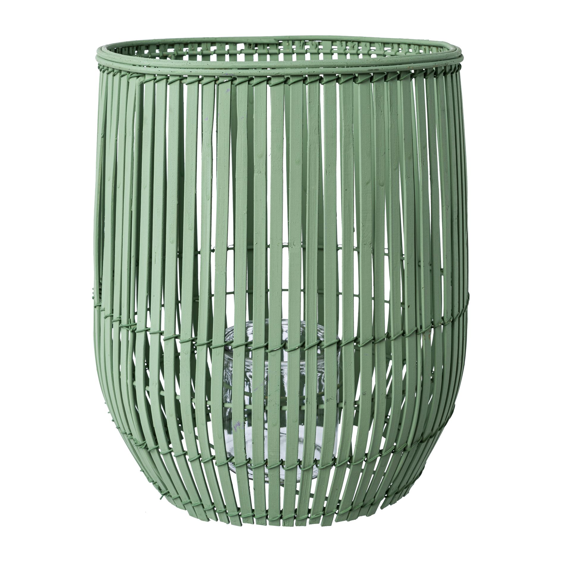 Gasper Bambus Windlicht Sam mit Glas ca. 30 cm in jade grün