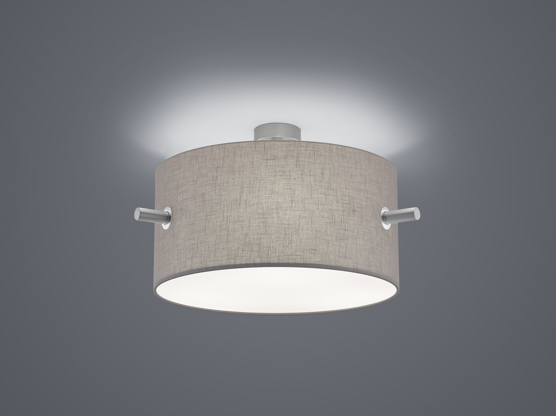 Trio Deckenleuchte CAMDEN 3-flammig in Farbe Nickel matt, Schirm Stoff grau Trio Deckenleuchte CAMDEN in Nickel matt, Schirm Stoff grau