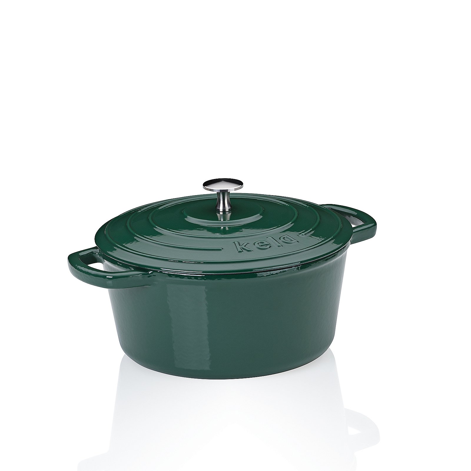 Kela Bräter rund 3,80l CALIDO in Smaragdgrün, Dutch oven, Gusseisen, grün, Deckel, Herdtop