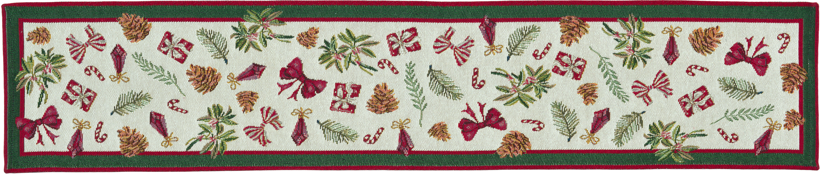 Sander Tischband XMAS ORNAMENTS ca. 20x96cm in Farbe original, Weihnachtsband, Tischläufer, Spitzengestick, Kiefernzweige, Pinienzapfen
