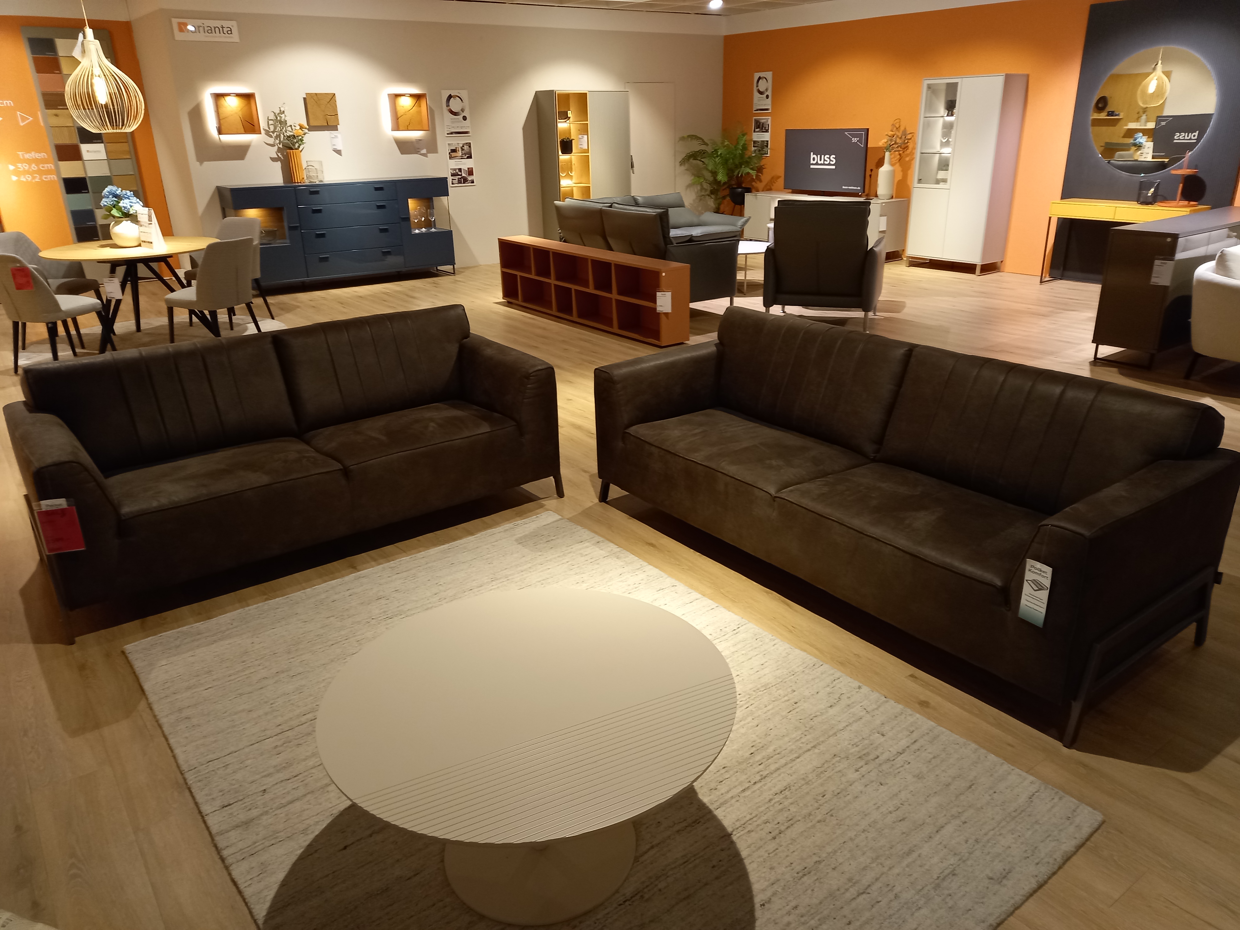 Garnitur ZEMBLA in Stoff Secilia anthrazit Gr.1, Sofa, Dunkelbraunes Polster, Zweisitzer, Dreiersofa, Längssteppung