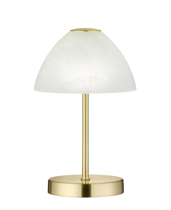 Reality Leuchten LED-Tischleuchte QUEEN in Messing matt, Glas alabasterfarbig